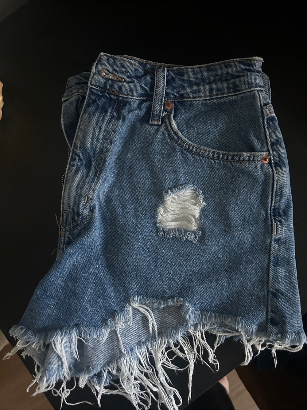 Distressed Blue Denim Shorts
